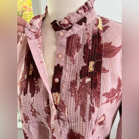 M&S Collection 100% Cotton Pleated Buttoned Front Ruffle Neck Casual Blouse Top - Picture 8 of 14